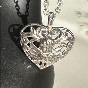 Sterling Silver Filigree Heart With Cupid - image 1